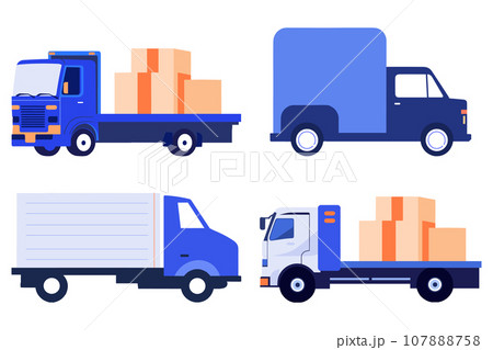 Hand Drawn Trucks for delivery worker in flat style 107888758