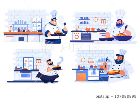 Hand Drawn Chef is cooking in the kitchen in flat style 107888899