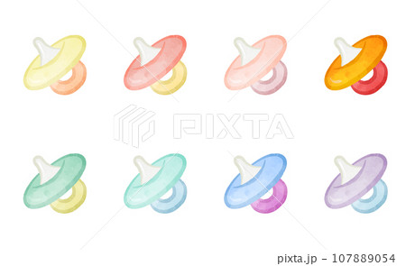 かわいいカラフルなおしゃぶりのイラストセット 107889054