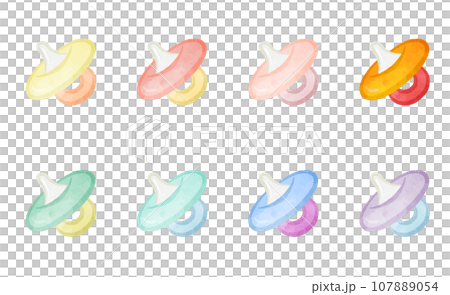 かわいいカラフルなおしゃぶりのイラストセット 107889054