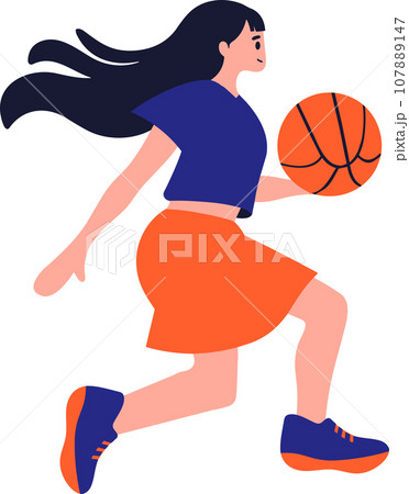 Hand Drawn Basketball player character playing basketball in flat style 107889147