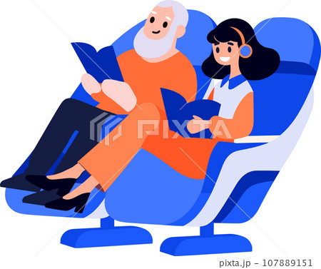 Hand Drawn Elderly couple sitting on a plane to travel in flat style 107889151