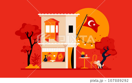 Turkish tea house - modern colored vector illustration Turkish tea house - modern colored vector illustration 107889292