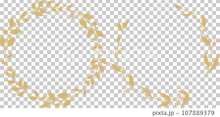 金のラメの葉っぱフレームセット 107889379