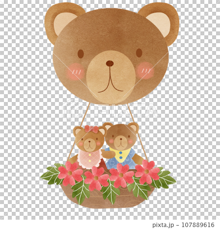 Cartoon little bear couple sitting in a balloon with a bear face 107889616