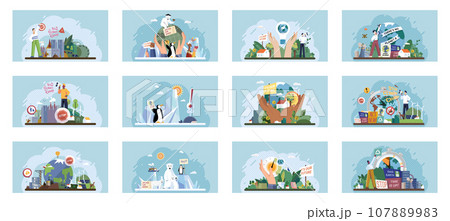 Climate change. Save the planet. Vector illustration Embracing sustainability is crucial for tackling challenges global warming We must take meaningful actions to change climate patterns and safeguard 107889983