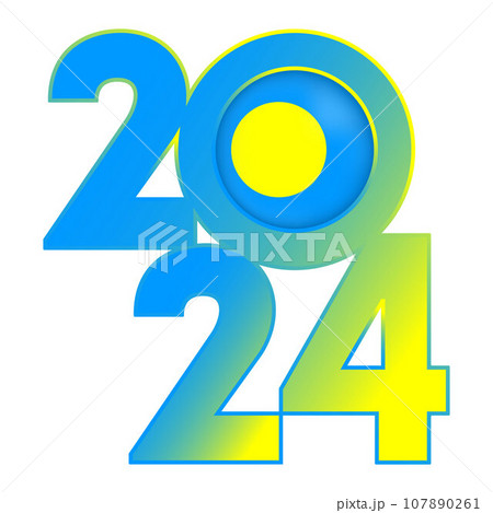 Happy New Year 2024 banner with Palau flag inside. Vector illustration. 107890261