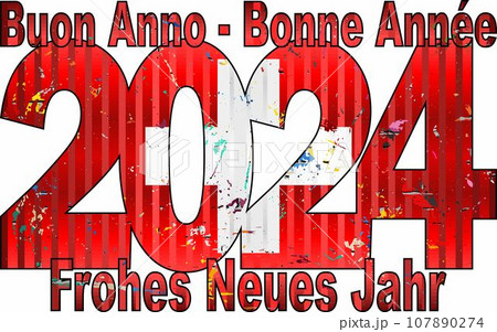 Happy New Year 2024 with Switzerland flag inside 107890274