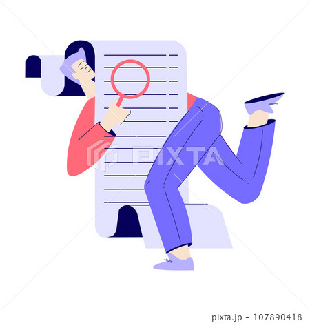 Bill Pay with Man Character Read Receipt Information Vector Illustration 107890418