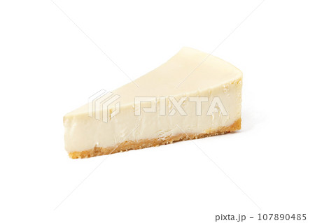 Slice of classical cheesecake new york vanilla on white background isolated Slice of classical cheesecake new york vanilla on white background isolated 107890485