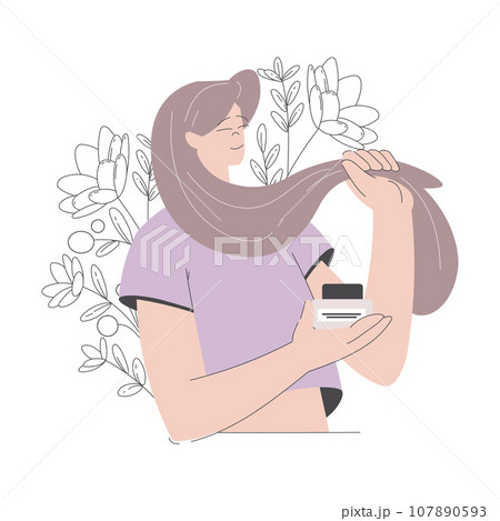 Beauty Care with Young Woman Have Hair Routine Vector Illustration 107890593