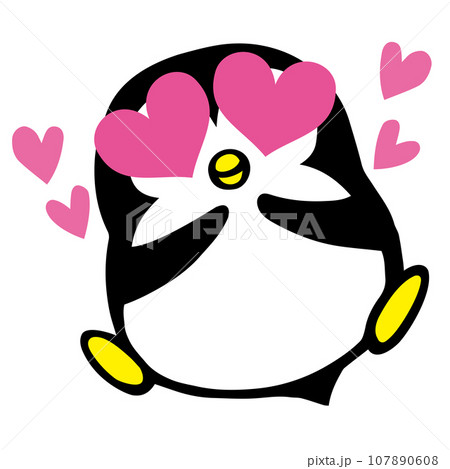 かわいいシンプルペンギン　嬉しい大好きポーズ(ハート付) 107890608