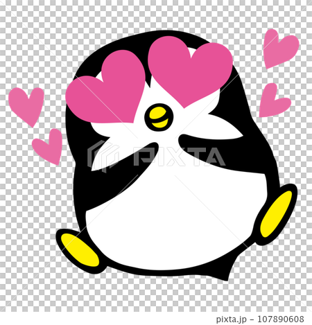 かわいいシンプルペンギン　嬉しい大好きポーズ(ハート付) 107890608