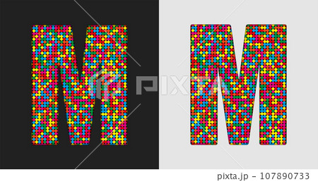 Bubble letter M. Glitter character of colored dots 107890733
