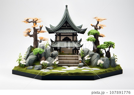 日本の寺院・お寺（3D） 107891776