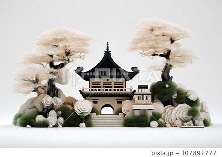 日本の寺院・お寺（3D） 107891777