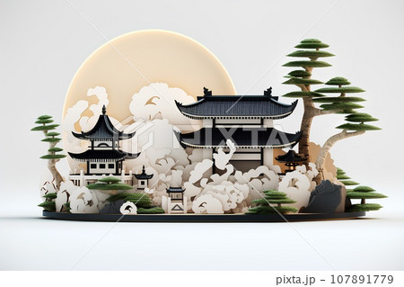 日本の寺院・お寺（3D） 107891779