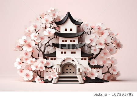 日本のお城(3D)天守閣・春 日本のお城(3D)天守閣・春 107891795