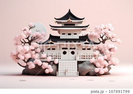 日本のお城(3D)天守閣・春 日本のお城(3D)天守閣・春 107891799