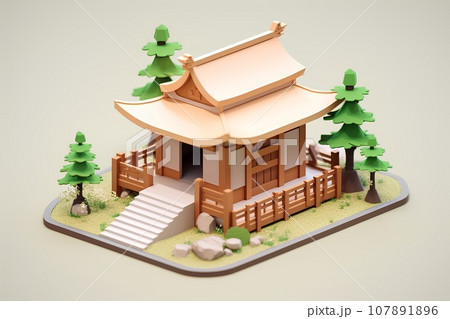 木造の神社・お社（3D） 107891896