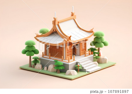 木造の神社・お社（3D） 107891897