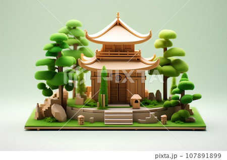 木造の神社・お社（3D） 107891899