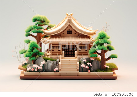 木造の神社・お社（3D） 107891900