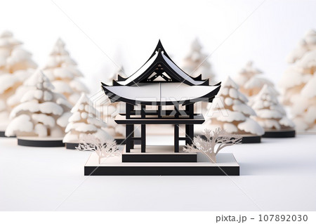 日本のお寺-冬（3D） 107892030