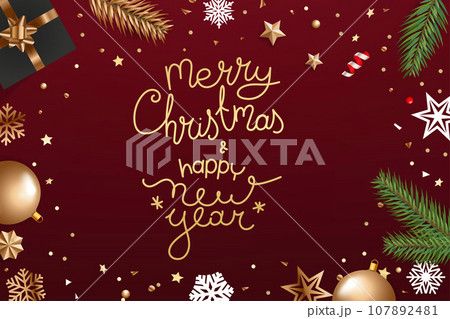 Top view vector background with christmas accessories 107892481