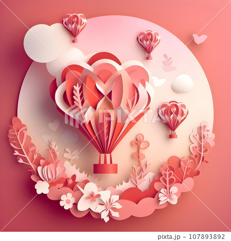 cute love paper art valentine day. with lovely generative Ai 107893892