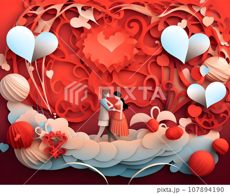 cute love paper art valentine day. with lovely generative Ai cute love paper art valentine day. with lovely generative Ai 107894190