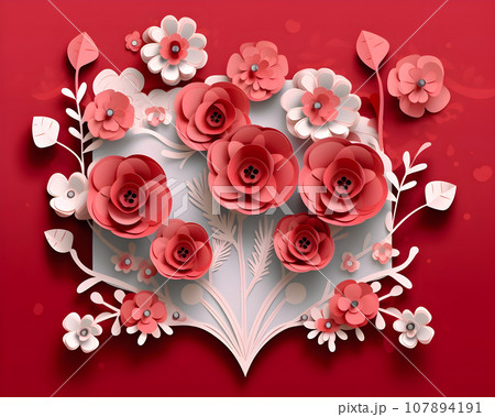 cute love paper art valentine day. with lovely generative Ai 107894191