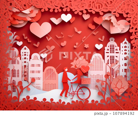 cute love paper art valentine day. with lovely generative Ai cute love paper art valentine day. with lovely generative Ai 107894192