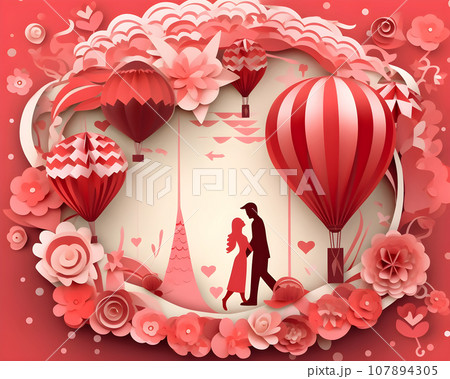 cute love paper art valentine day. with lovely generative Ai 107894305