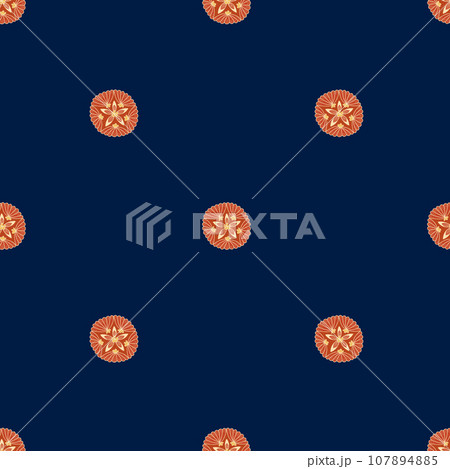 Foulard pattern with orange rosettes on dark blue background Foulard pattern with orange rosettes on dark blue background 107894885