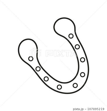 Horseshoe vector illustration in Doodle style. Isolated icon black line. Symbol of happiness outline 107895219