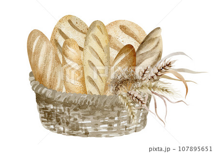 Homemade whole grain bread in a wicker basket. Homemade whole grain bread in a wicker basket. 107895651