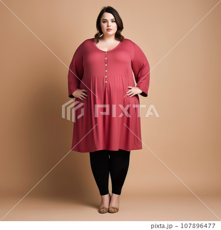 Beautiful young lady plus size model posing on solid color studio background, elegant dressed curvy woman Beautiful young lady plus size model posing on solid color studio background, elegant dressed curvy woman 107896477