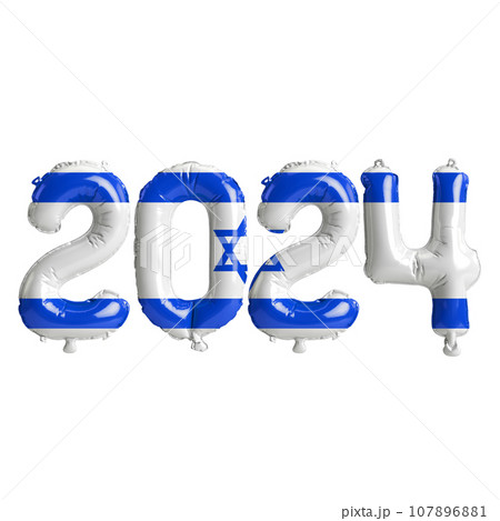 3d illustration of letter about new year 2024 with balloons on color Israel flag 3d illustration of letter about new year 2024 with balloons on color Israel flag 107896881