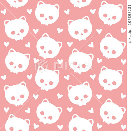 Vector seamless pattern of cat skull and hearts 107898281
