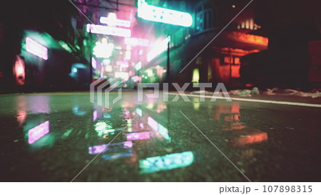 A street scene with focus on the street lights A street scene with focus on the street lights 107898315