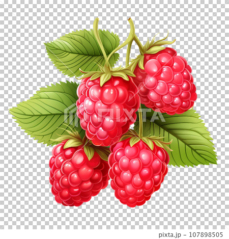 red ripe raspberries with leaves. generative ai  107898505