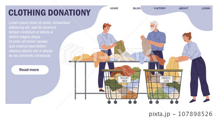 Clothes donation. Vector illustration. The clothes donation concept encourages acts kindness and compassion Volunteering at clothes donation center is fulfilling way to help others Unused clothes Clothes donation. Vector illustration. The clothes donation concept encourages acts kindness and compassion Volunteering at clothes donation center is fulfilling way to help others Unused clothes 107898526