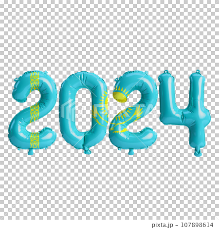 3d illustration of letter about new year 2024 with balloons on color Kazakhstan flag 3d illustration of letter about new year 2024 with balloons on color Kazakhstan flag 107898614