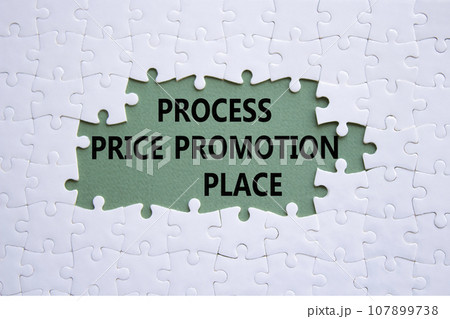 Process Price Promotion Place symbol. White puzzle with words Process Price Promotion Place. Beautiful grey green background. Business concept. Copy space. Process Price Promotion Place symbol. White puzzle with words Process Price Promotion Place. Beautiful grey green background. Business concept. Copy space. 107899738