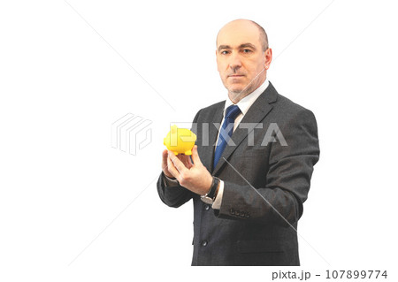 Businessman, man with  piggy bank. 107899774