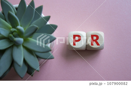 PR - Public Relations symbol. Concept word PR on wooden cubes. Beautiful pink background with succulent plant. Business and PR concept. Copy space. PR - Public Relations symbol. Concept word PR on wooden cubes. Beautiful pink background with succulent plant. Business and PR concept. Copy space. 107900082