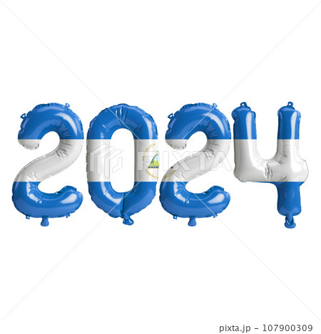 3d illustration of letter about new year 2024 with balloons on color Nicaragua flag 3d illustration of letter about new year 2024 with balloons on color Nicaragua flag 107900309