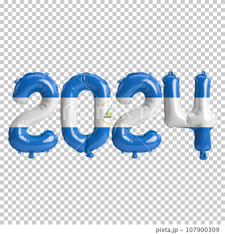 3d illustration of letter about new year 2024 with balloons on color Nicaragua flag 3d illustration of letter about new year 2024 with balloons on color Nicaragua flag 107900309