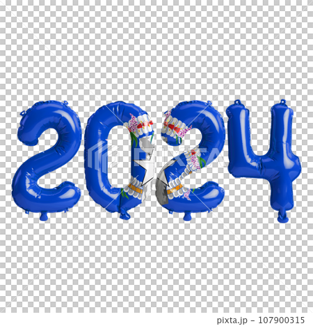 3d illustration of letter about new year 2024 with balloons on color Northern Mariana Islands flag 107900315